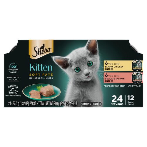 Sheba Perfect Portions Soft Paté Premium Kitten Food Variety Pack, 1.32 oz, 24 Count