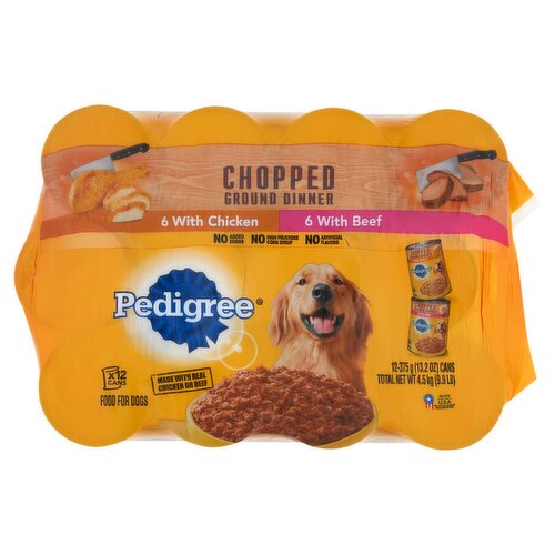 Pedigree Chicken & Beef Chopped Ground Dinner Food for Dogs, 13.2 oz, 12 count