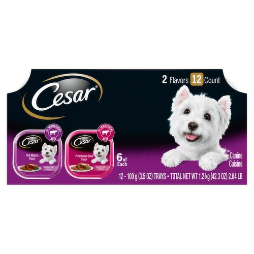 CESAR Wet Dog Food Classic Loaf Filet Mignon Porterhouse Steak Flavors Variety, (12) 3.5 oz. Trays