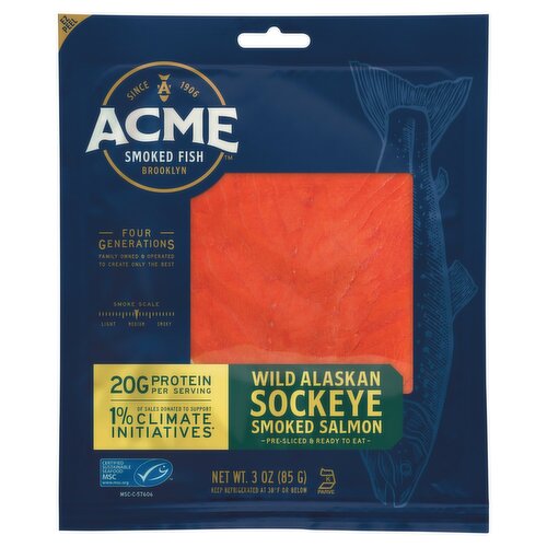 Acme Smoked Fish Wild Alaskan Sockeye Smoked Salmon, 3 oz