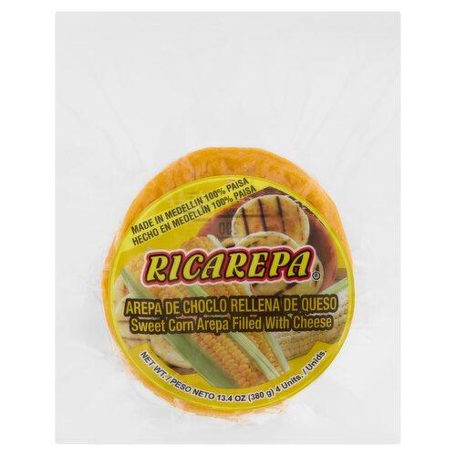 Ricarepa Sweet Corn Arepa Filled with Cheese, 4 count, 13.4 oz