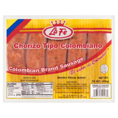 La Fe Colombian Brand Sausage, 16 oz