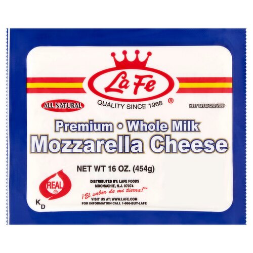 La Fe Premium Whole Milk Mozzarella Cheese, 16 oz