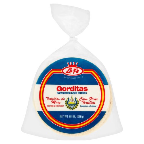 La Fe Gorditas Salvadorian Style Corn Flour Tortillas, 30 oz