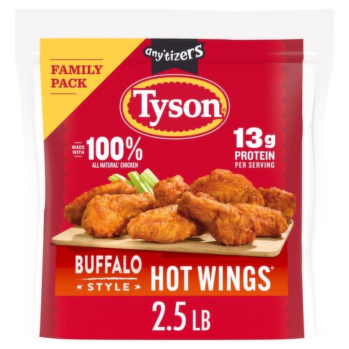 Tyson Any'tizers Frozen Buffalo Style Hot Wings Family Pack, 2.5 lb