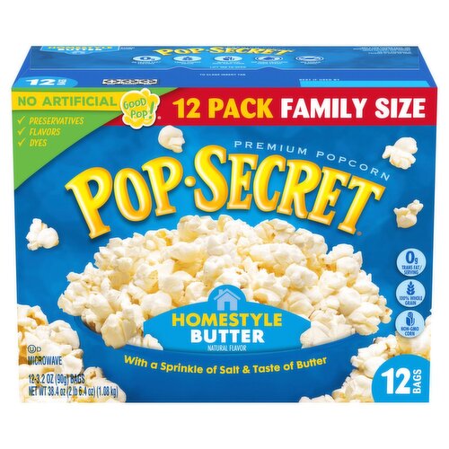 Pop Secret Homestyle Butter Premium Popcorn Family Size, 3.2 oz, 12 count