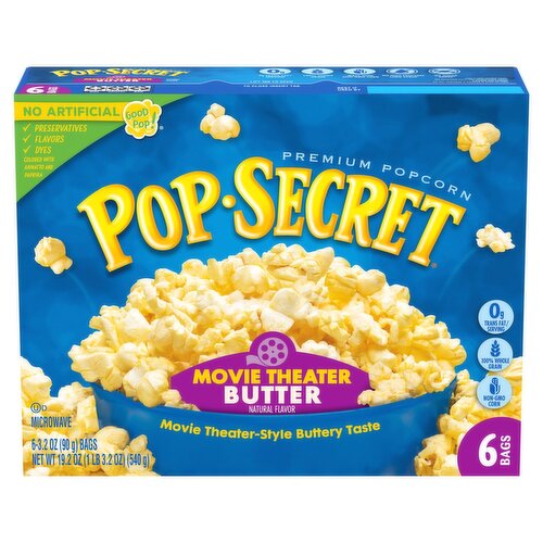 Pop Secret Movie Theater Butter Microwave Premium Popcorn, 3.2 oz, 6 count