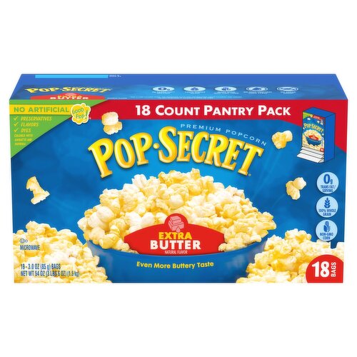 Pop Secret Extra Butter Microwave Premium Popcorn Pantry Pack, 3.0 oz, 18 count