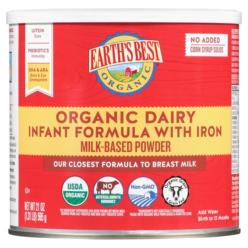 Earth's Best Organic Dairy Infant Formula with Iron Milk-Based Powder, 21 oz