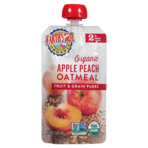 Earth's Best Organic Apple Peach Oatmeal Fruit & Grain Puree Baby Food, 2 6+ Months, 3.5 oz