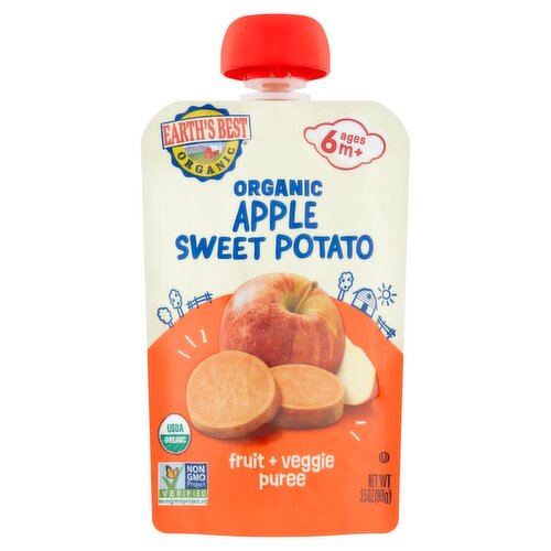 Earth's Best Organic Apple Sweet Potato Fruit + Veggie Puree Baby Food, Ages 6 m+, 3.5 oz