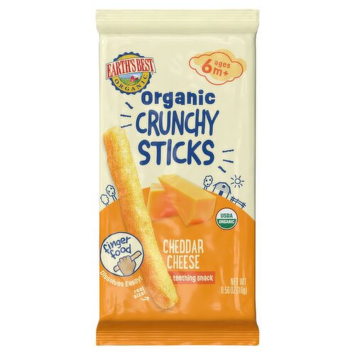 Earth's Best Organic Organic Crunchy Sticks Cheddar Cheese Teething Snack, 6 m+ ages, 0.56 oz