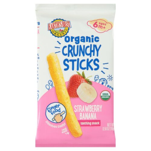 Earth's Best Organic Strawberry Banana Crunchy Sticks Teething Snack, 6 m+ ages, 0.56 oz