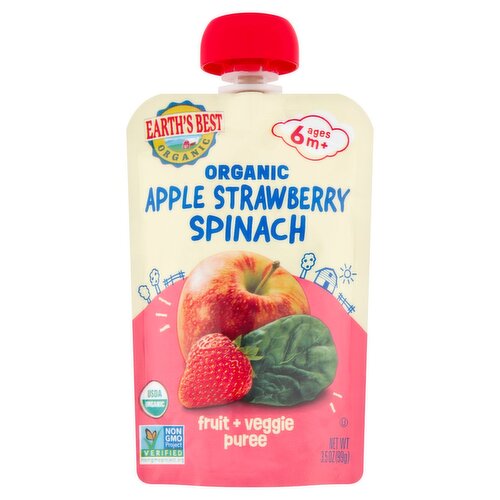 Earth's Best Organic Apple Strawberry Spinach Fruit + Veggie Puree Baby Food, Ages 6 m+, 3.5 oz