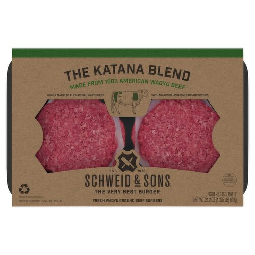 Schweid & Sons The Katana Blend Fresh Wagyu Ground Beef Burger Patty, 5.3 oz, 4 count