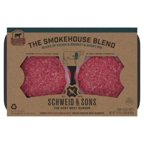 Schweid & Sons The Smokehouse Blend Ground Beef Burgers Patty, 5.3 oz, 4 count