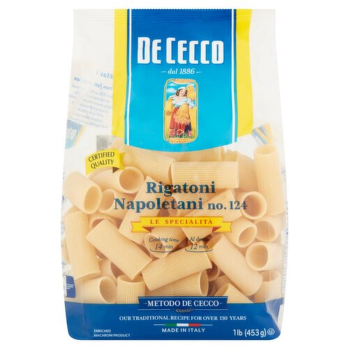 De Cecco Rigatoni Napoletani No. 124 Pasta, 1 lb