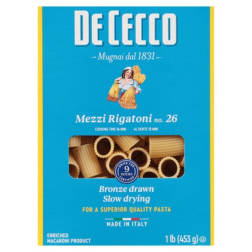 De Cecco Mezzi Rigatoni No. 26 Pasta, 1 lb