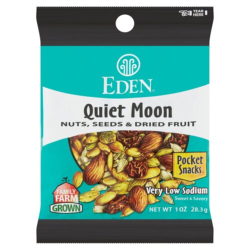 Eden Pocket Snacks Very Low Sodium Quiet Moon Nuts, Seeds & Dried Fruit, 1 oz