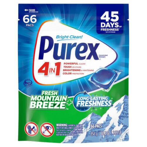Purex Fresh Mountain Breeze + 4in1 Concentrated Detergent, 66 count, 30.2 oz