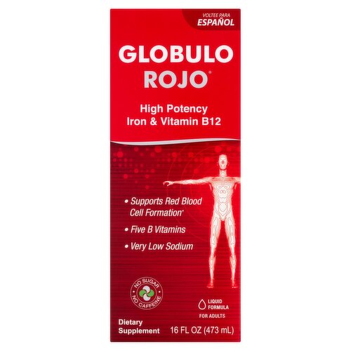 Globulo Rojo High Potency Iron & Vitamin B12 Dietary Supplement for Adults, 16 fl oz