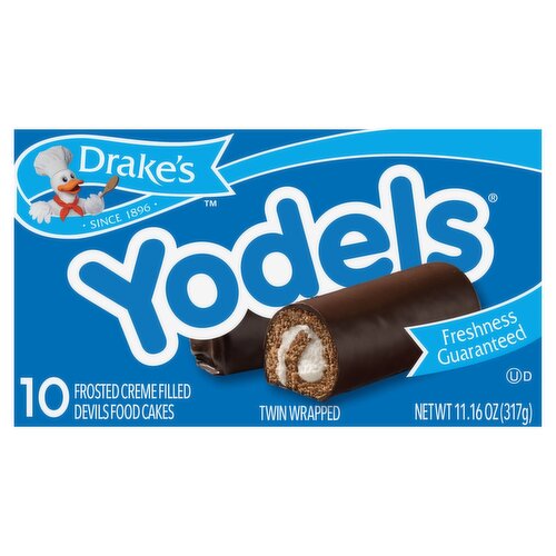 Drake's Yodels Frosted Creme Filled Devils Food Cakes, 10 count, 11.16 oz