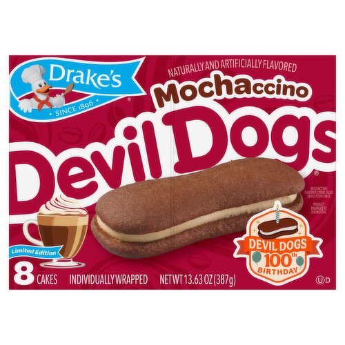 Drake's Devil Dogs Mochaccino Flavored Creme Filled Devils Food Cakes, 8 count, 13.63 oz
