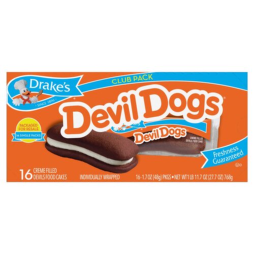 Drake's Devil Dogs Creme Filled Devils Food Cakes Club Pack, 1.7 oz, 16 count