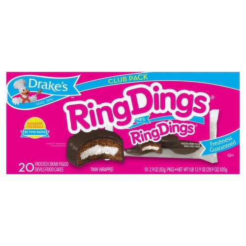 Drake's Ring Dings Frosted Creme Filled Devils Food Cakes Club Pack, 2.9 oz, 10 count