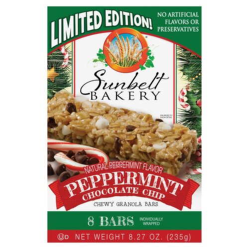 Sunbelt Bakery Peppermint Chocolate Chip Chewy Granola Bars Limited Edition, 8 count, 8.27 oz