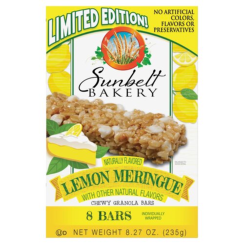 Sunbelt Bakery Lemon Meringue Chewy Granola Bars Limited Edition, 8 count, 8.27 oz