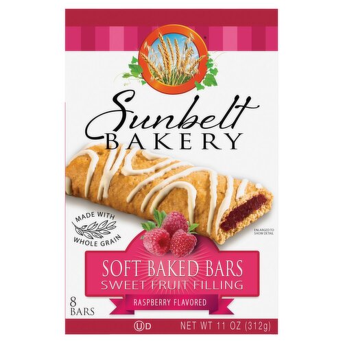 Sunbelt Bakery Raspberry Flavored Sweet Fruit Filling Soft Baked Bars, 8 count, 11 oz