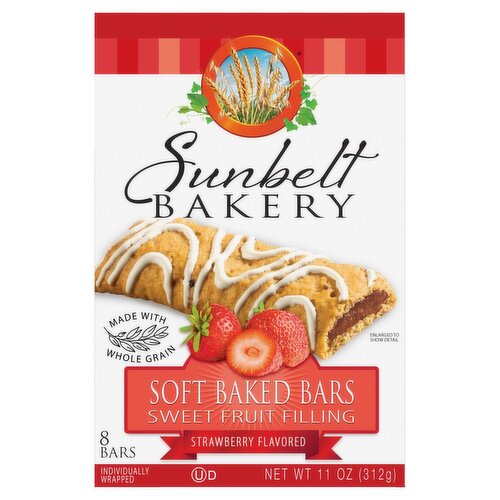 Sunbelt Bakery Strawberry Flavored Sweet Fruit Filling Soft Baked Bars, 8 count, 11 oz