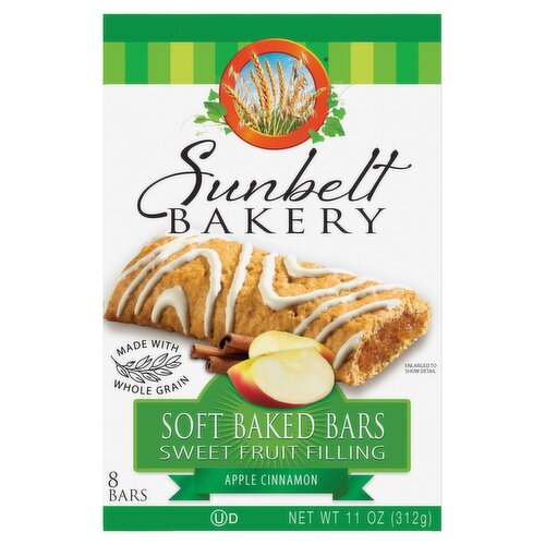 Sunbelt Bakery Apple Cinnamon Sweet Fruit Filling Soft Baked Bars, 8 count, 11 oz