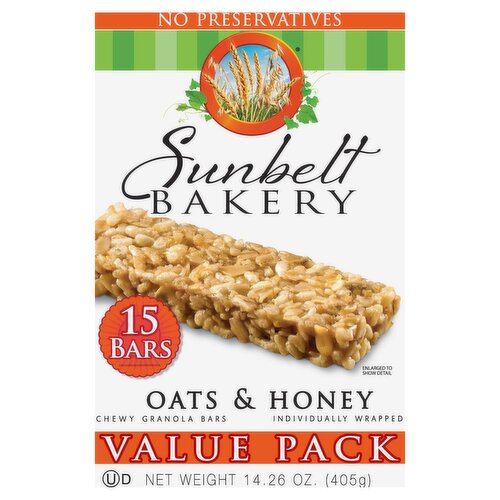 Sunbelt Bakery Oats & Honey Chewy Granola Bars Value Pack, 15 count, 14.26 oz