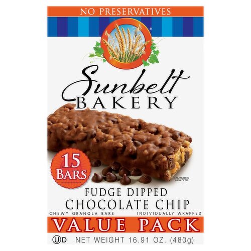 Sunbelt Bakery Fudge Dipped Chocolate Chip Chewy Granola Bars Value Pack, 15 count, 16.91 oz