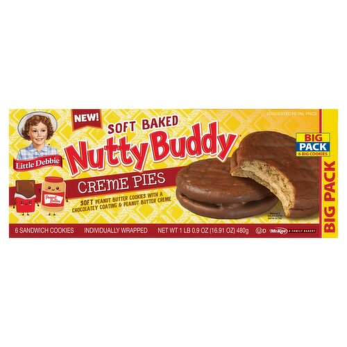 Little Debbie Soft Baked Nutty Buddy Creme Pies, 6 count, 1 lb 0.9 oz