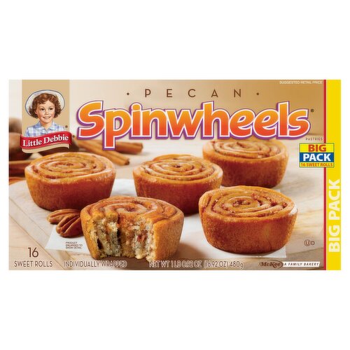 McKee Little Debbie Pecan Spinwheels Pastries Sweet Rolls Big Pack, 16 count, 1 lb 0.92 oz