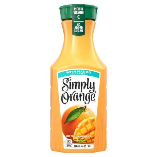 Simply Orange with Mango Pulp Free 100% Juice Blend, 52 fl oz