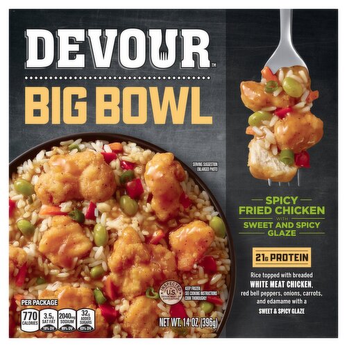 Devour Big Bowl Spicy Fried Chicken with Sweet and Spicy Glaze, 14 oz