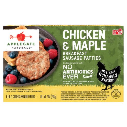 Applegate Naturals Chicken & Maple Breakfast Sausage Patties, 6 count, 7 oz