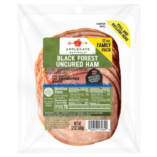 Applegate Naturals Black Forest Uncured Ham Family Pack, 12 oz