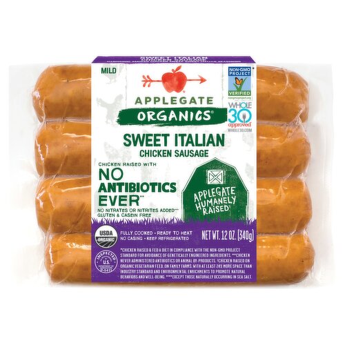 APPLEGATE ORGANICS Mild Sweet Italian Chicken Sausage, 4 count, 12 oz