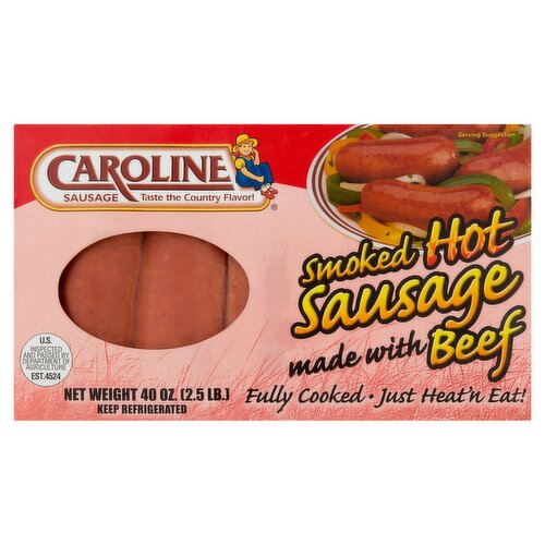 Caroline Smoked Hot Sausage, 40 oz