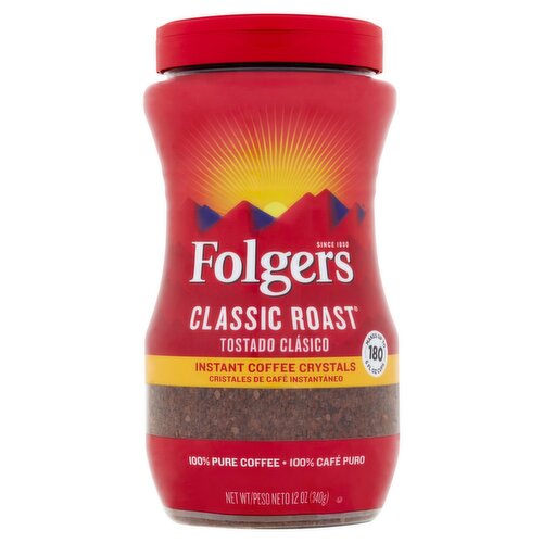 Folgers Classic Roast Instant Coffee Crystals, 12 oz