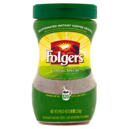 Folgers Classic Decaffeinated Instant Coffee Crystals, 8 oz