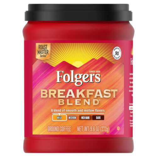 Folgers Breakfast Blend Mild Ground Coffee, 9.6 oz