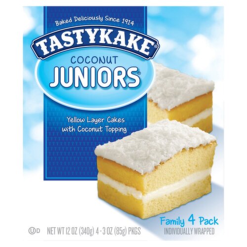 Tastykake Juniors Yellow Layer Cakes with Coconut Topping Family Pack, 3 oz, 4 count 