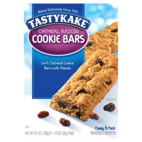 Tastykake Oatmeal Raisin Cookie Bars Family Pack, 1.75 oz, 6 count