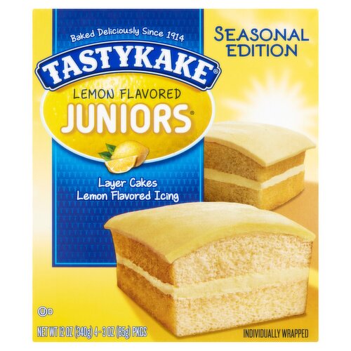 Tastykake Juniors Lemon Flavored Icing Layer Cakes Seasonal Edition Family Pack, 3 oz, 4 count